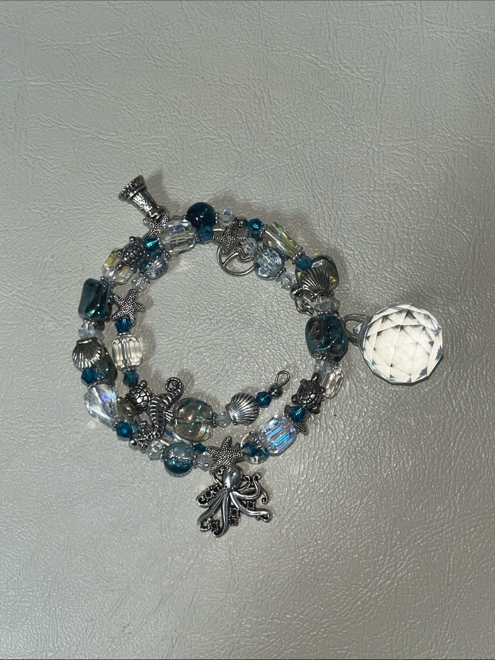 Blue Crystal Sea Octopus Charm Pendant Wrap Bracelet